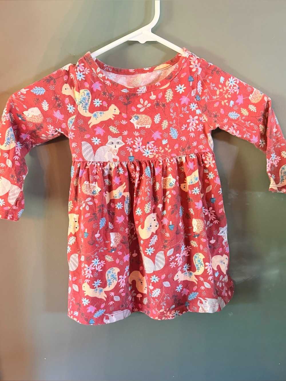 Wonder Nation Toddler Girls Long Sleeve Woodland Animal Print Dress Woodland